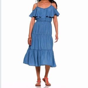 Grace Elements Denim Tiered Midi Dress Size Medium